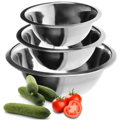 🥗🍲🍰 com-four® 3-teiliges Schüssel-Set aus Edelstahl - Salatschüssel in 3 Größen - Rührschüssel