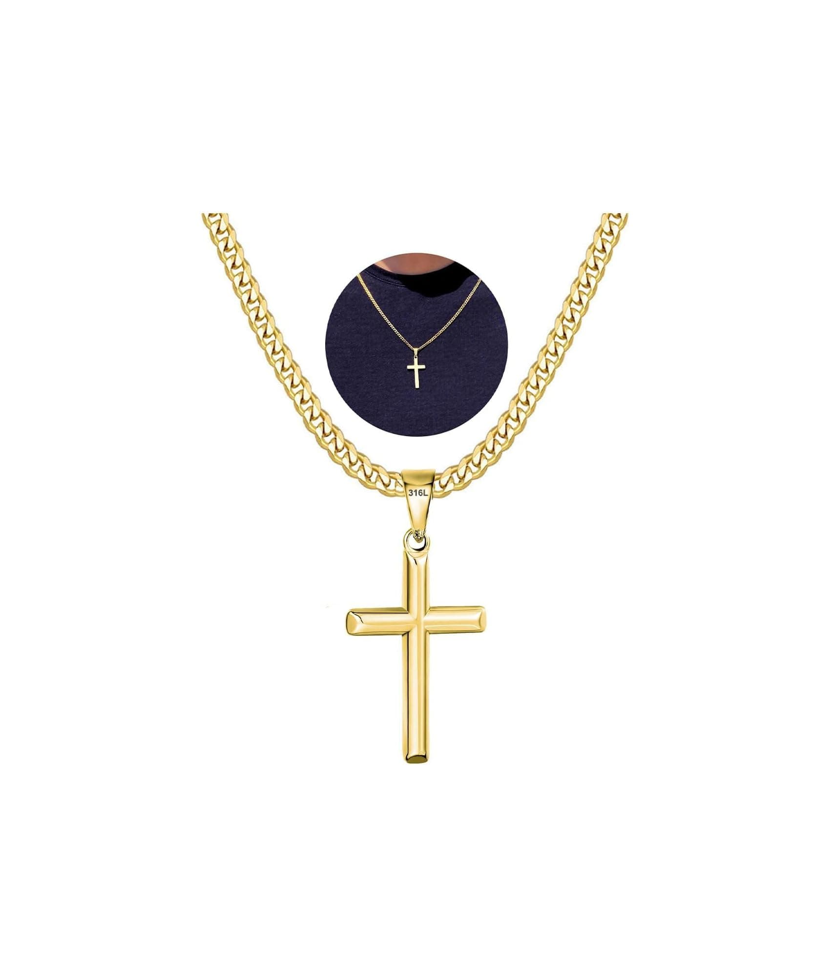 🔥 Esrael 316L Edelstahl Kreuz Kette Halskette für Männer Jungen 🎁