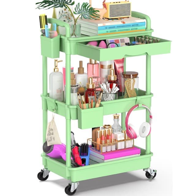 Yeabett 3-stöckiger Bastelwagen 🛒 Aufbewahrungswagen auf Rädern 🛍️ Mehrzweckwagen mit Schublade 📦