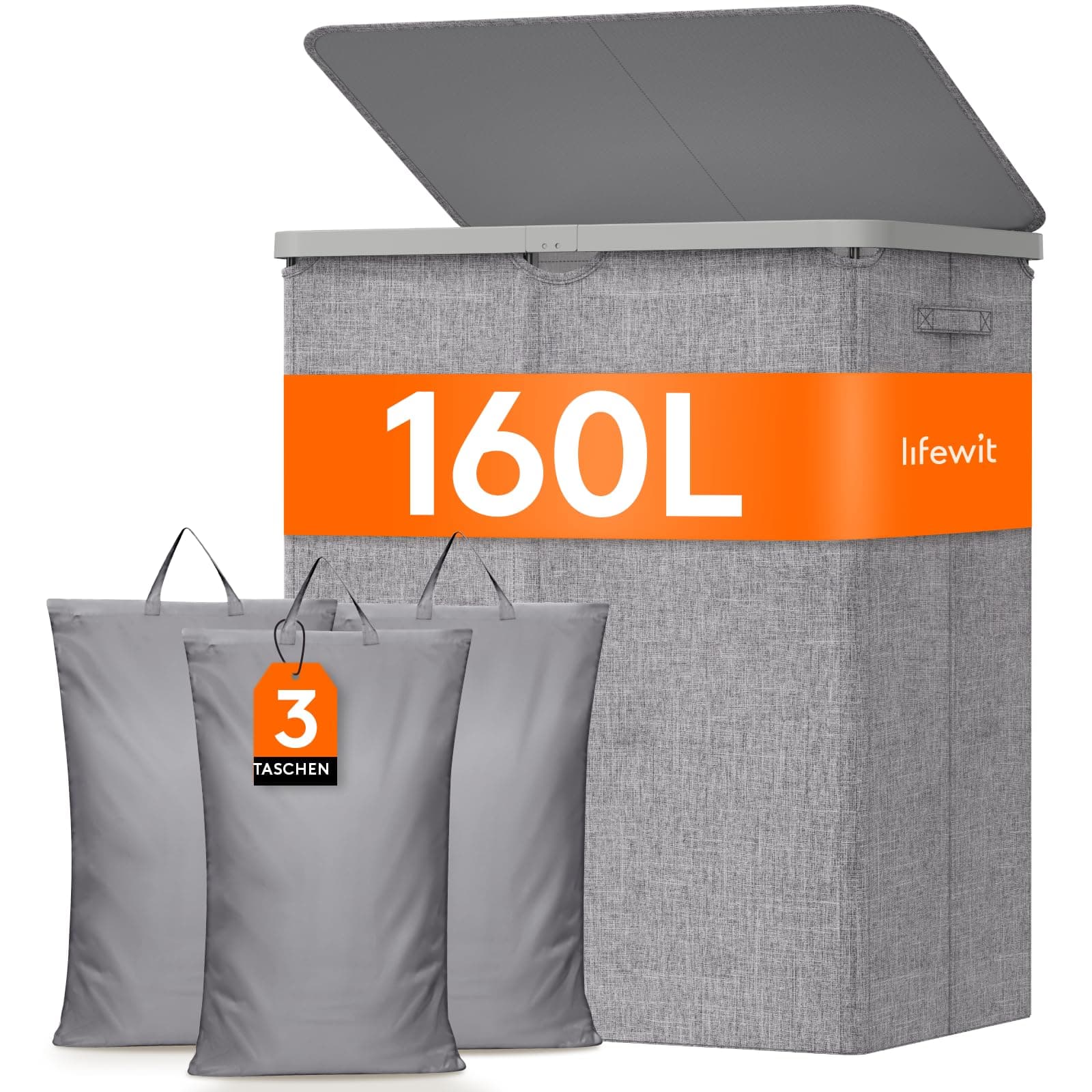 🌟 Großer doppelter Wäschekorb 160L mit 3 Fächern und Deckel - Ideal für Familien!