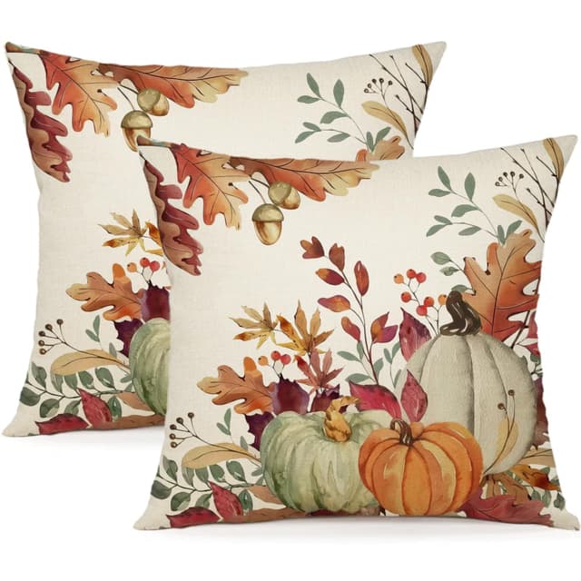 YCOLL Herbst Kissenbezug 50x50 2er Set Kissenhülle 🎃 Herbst Kürbis Deko Sofakissen Leinen Kissenbezüge 🍁