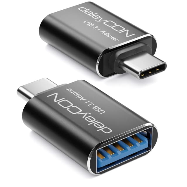 🔌 deleyCON USB C auf USB Adapter 5 Gbit/s (2 Stück) - Handy OTG Adapter Thunderbolt für iPhone 16 15, Galaxy S25/S24/S23, MacBook, iPad, Air iMac, Surface, Notebook, PC, Laptop, Tablet, Auto Schwarz