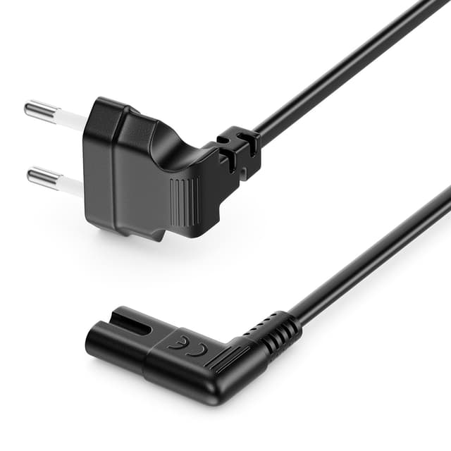 deleyCON 1,5m Netzkabel mit Flach Gewinkeltem Eurostecker - Eurostecker 90° Gewinkelt auf C7 Buchse 90° Gewinkelt - Schwarz