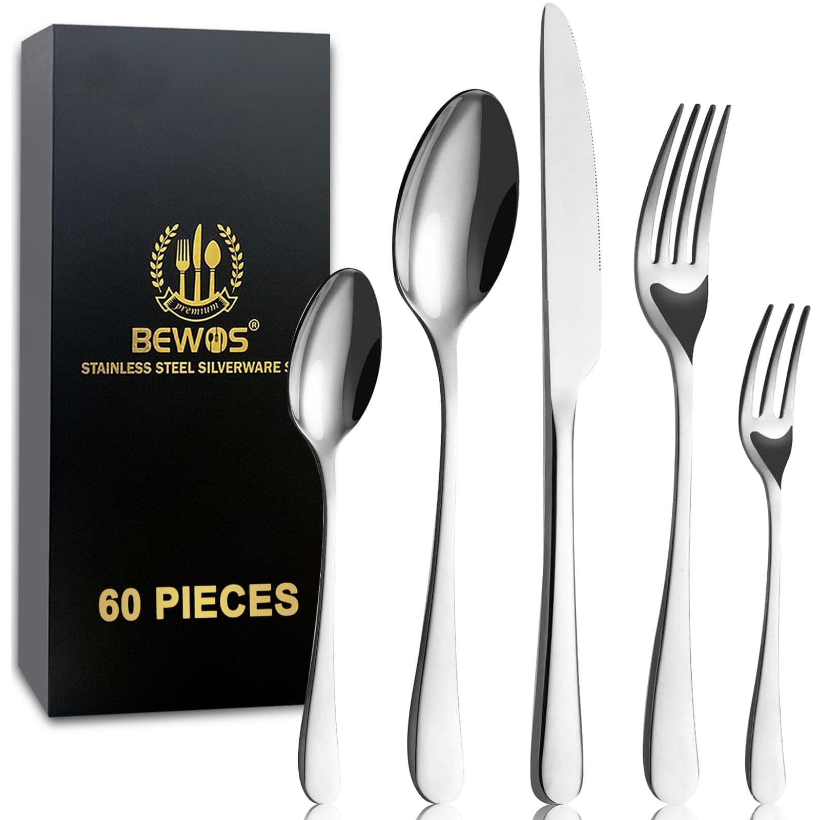 🍴🌟 BEWOS Besteck Set für 12 Personen - 60-teilig 🌟🍴