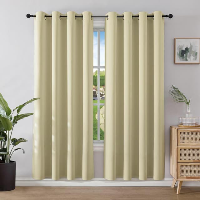 Joydeco Blickdichte Vorhänge mit Ösen Gardinen 2 Stück H 175 x B 140 Verdunkelungsvorhang Beige Thermovorhang Hitzeschutz