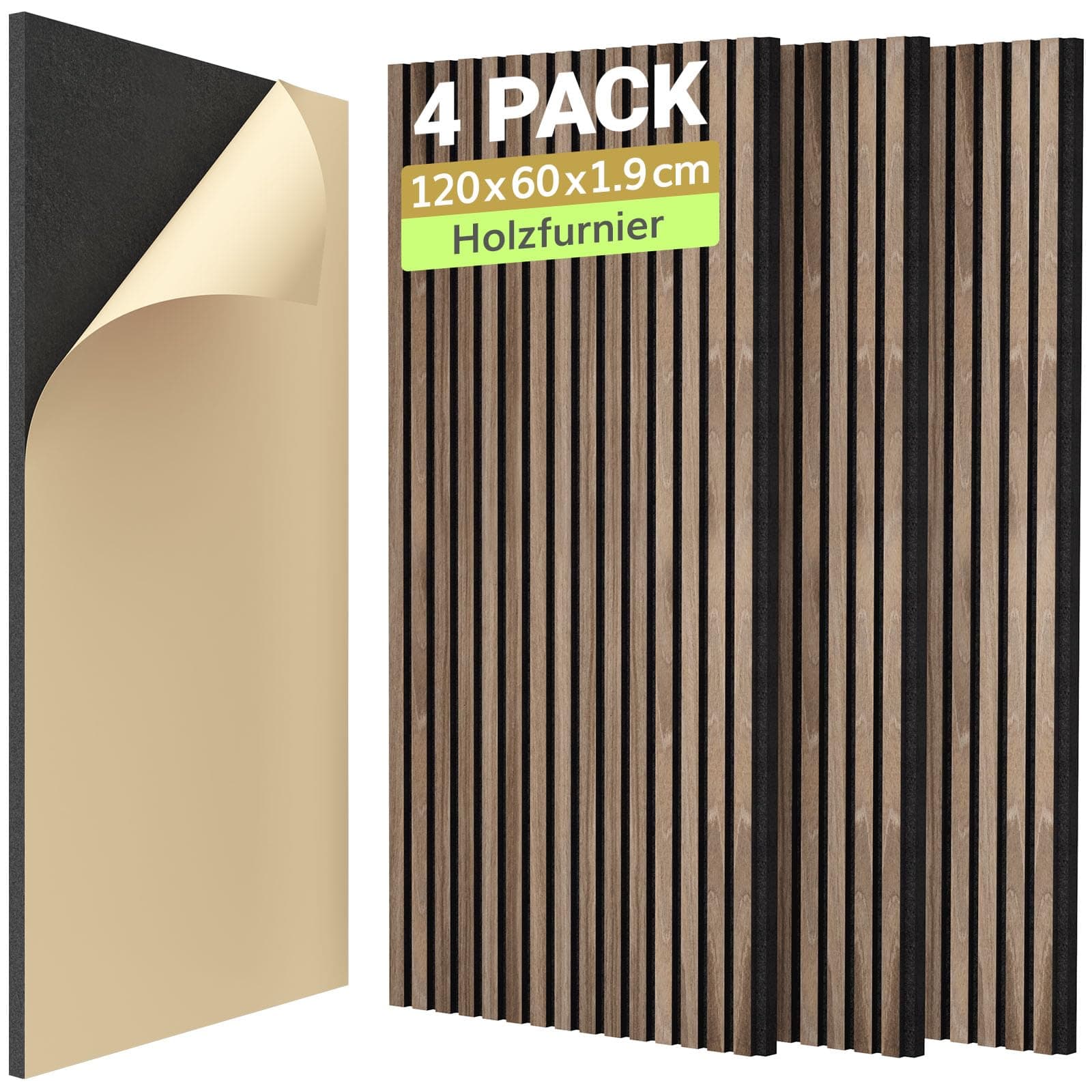 TONOR Holzfurnier Akustikpaneele selbstklebend, 4 Stück 120x60x1,9cm 3D Wandpaneele Holzoptik 🌳🔊