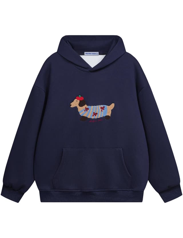 Aelfric Eden Cartoon Dog Hoodie Herren Oversized Kapuzenpullover Langarm Sweatshirt Y2K Hoody mit Kapuze Basic Vintage Hooded mit Muster Unisex Sport Oberteile Streetwear 🐶