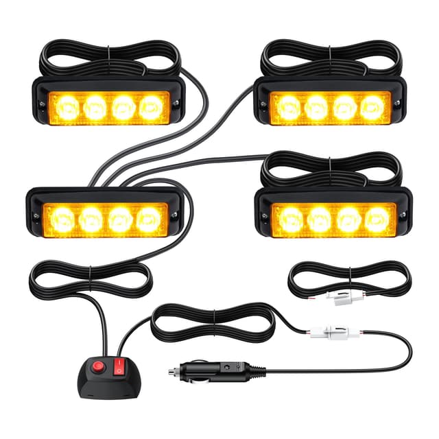 🚨 Justech 4er Warnlicht Stroboskoplicht Bernstein Warnung Beacon Mit KFZ-Ladegerät 🚨