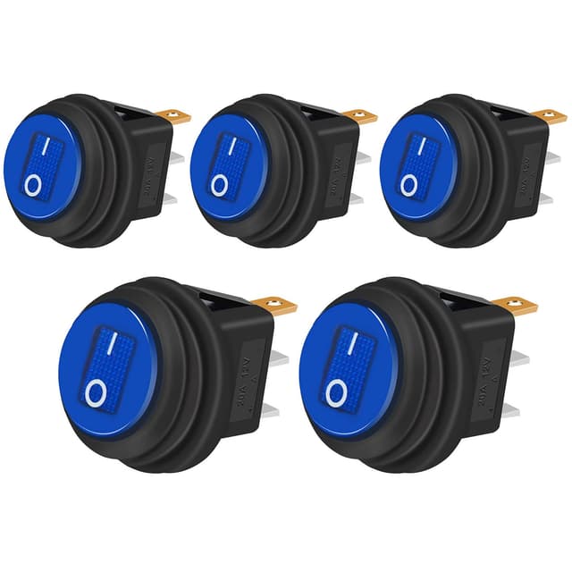 🔵 Taiss/5 Stücke kippschalter 12v wasserdicht rundes Wippschalter 20A Blau LED-Licht 3 Pins EIN/AUS für Autos und Boote KCD1-8-101NW-BU