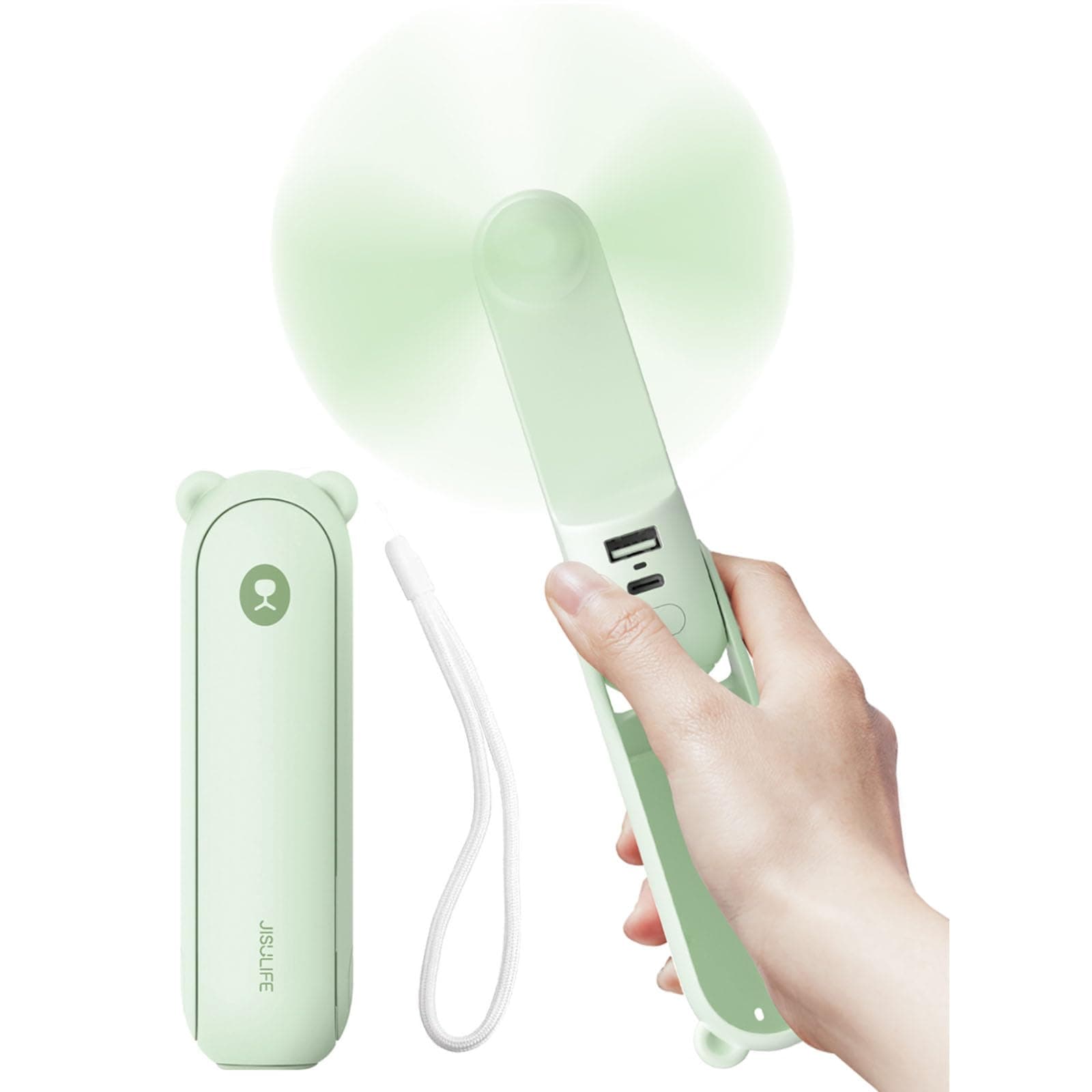 🌬️🔋🔦 JISULIFE Handventilator Mini Ventilator 3 IN 1 - Grün