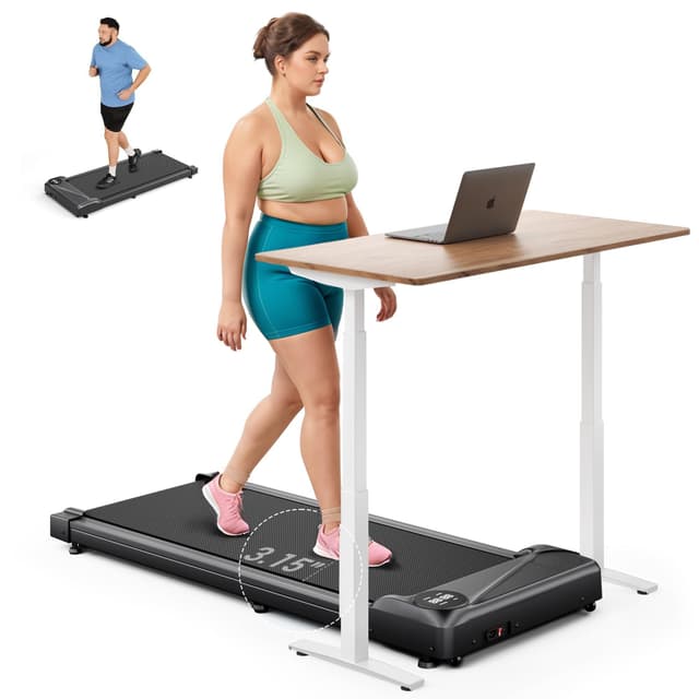 🏃‍♂️ THERUN Schreibtisch Walking Pad mit Leise 2,5 PS-Motor, 2 in 1 Kleines Laufband mit Fernbedienung und LED-Panel für Zuhause und Büro Schwarz