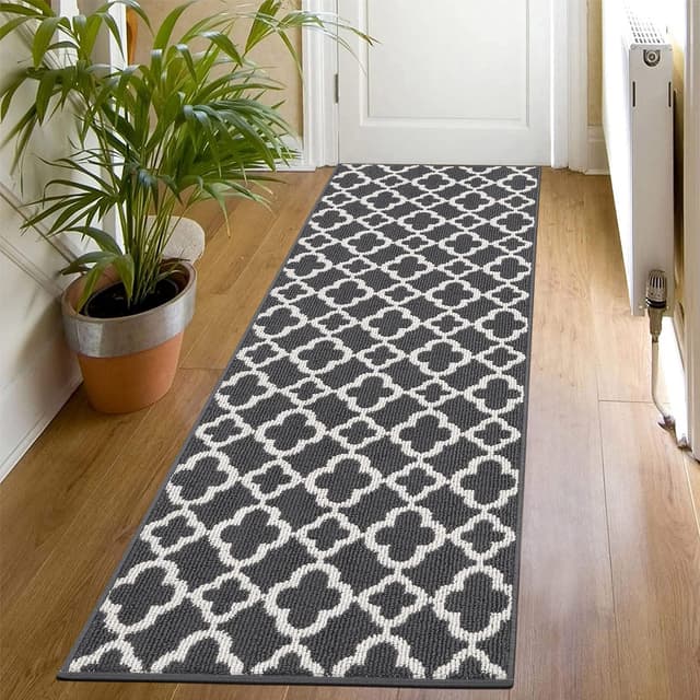 🌟 SHACOS Teppich Läufer Flur rutschfest Modern 60x180 cm Dunkelgrau 🌟