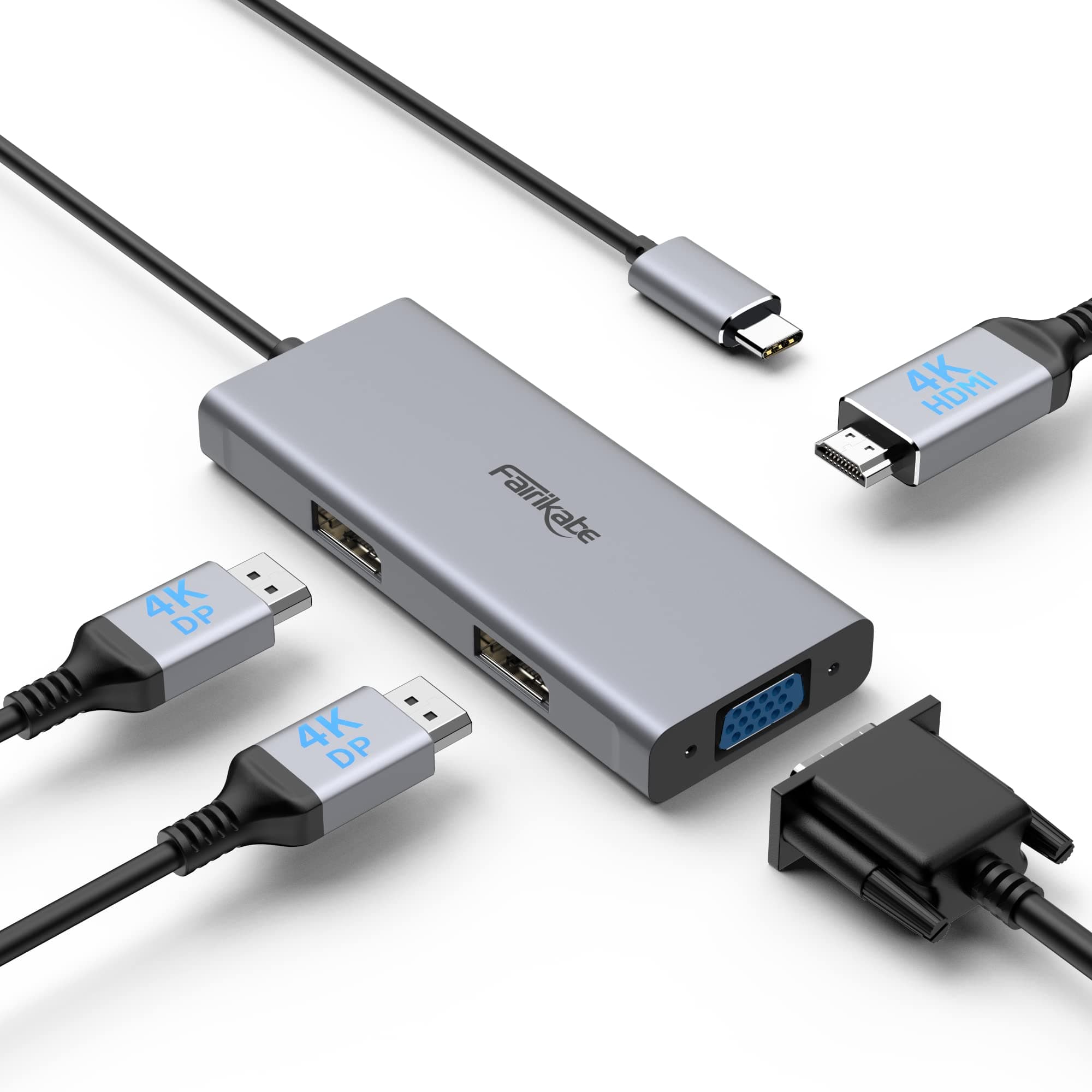 🚀 USB C Docking Station für dual Monitore | 4-in-1-USB-C-Dual-DisplayPort-Hub | HDMI-VGA-Multiport-Adapter 4K