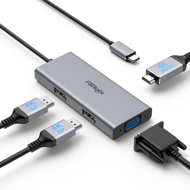 🚀 USB C Docking Station für dual Monitore | 4-in-1-USB-C-Dual-DisplayPort-Hub | HDMI-VGA-Multiport-Adapter 4K