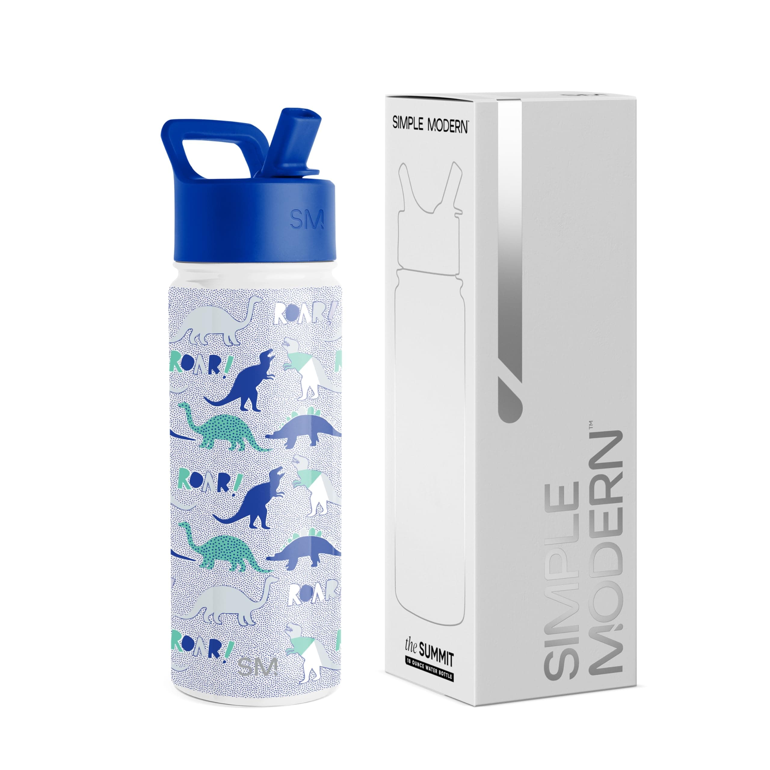🦕 Simple Modern Trinkflasche Kinder mit Strohhalm | Sport Isolierte Edelstahl-Kindertrinkflasche für Kleinkinder Jungen und Mädchen | Summit | 530ml | Dinosaur Roar 532 ml Dinosaur Roar 🦖