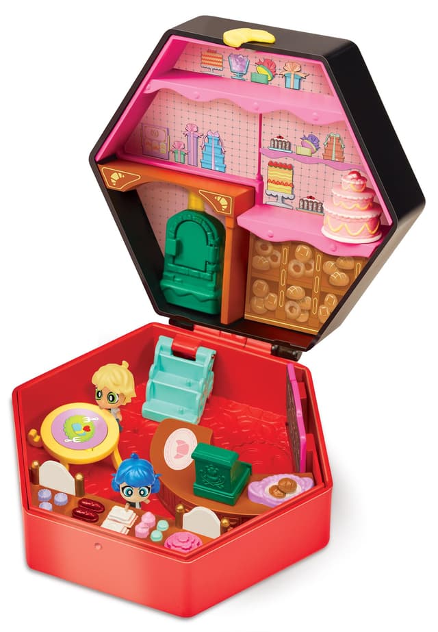 Bandai - Miraculous Ladybug Mini-Chibi-Bäckerei-Welt - Mini-Figuren Marinette und Adrien - Offizielle Lizenz