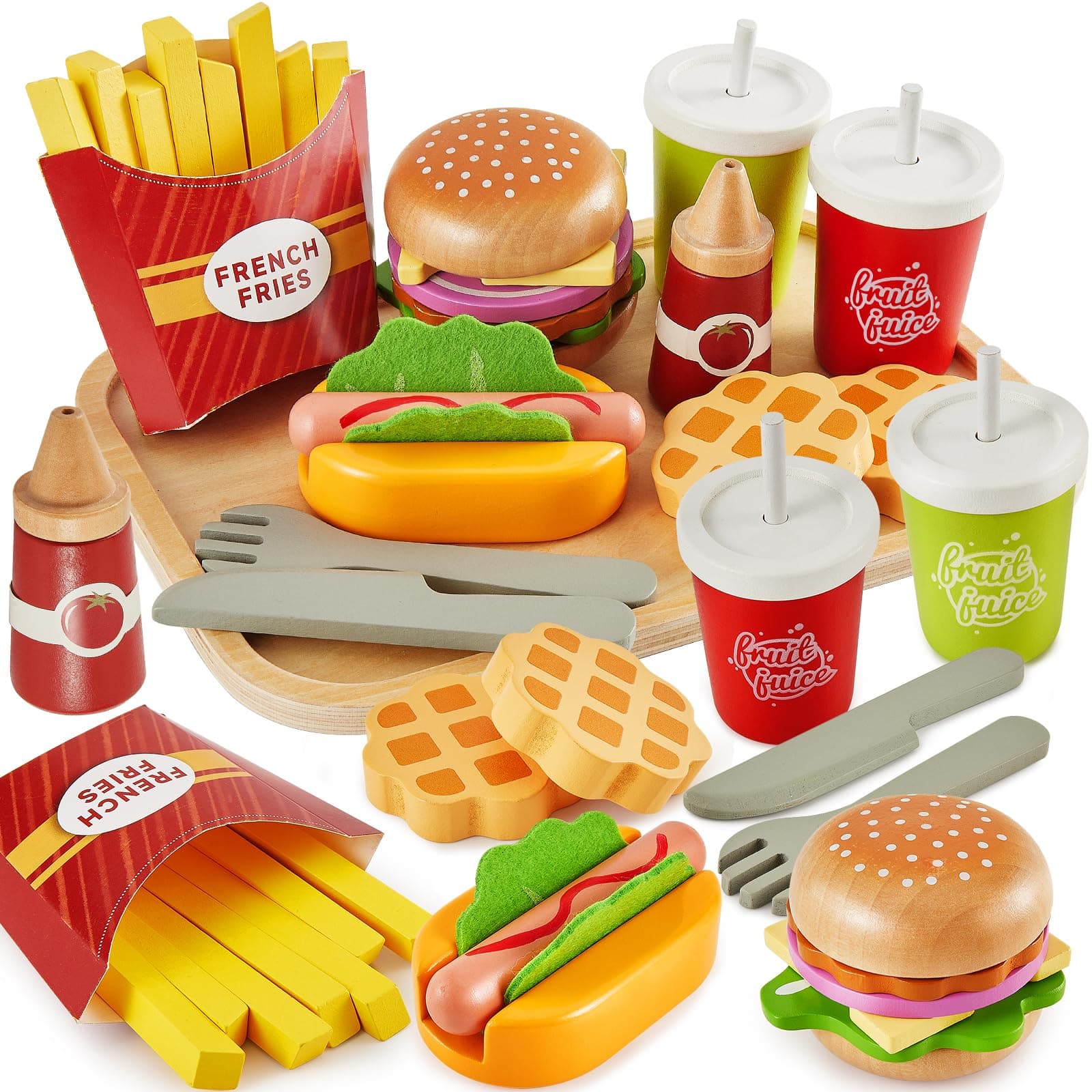 🍔🌭 BUYGER Kinderküche Spielküche Zubehör Holz - Spielzeug Set für Rollenspiele 🎁