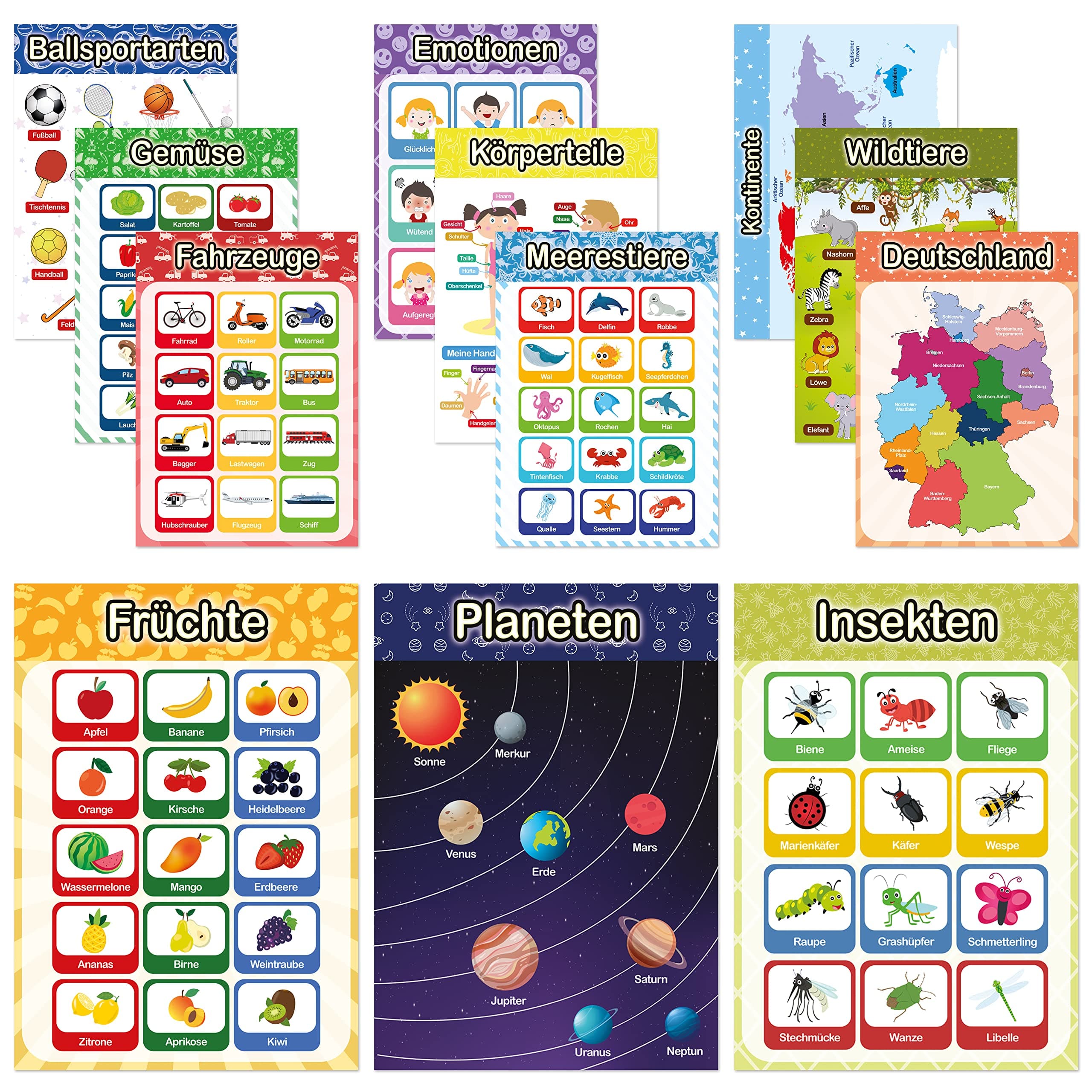 🌟 LIKARTO® 12 pädagogische Montessori Lernposter A4 🎨📚