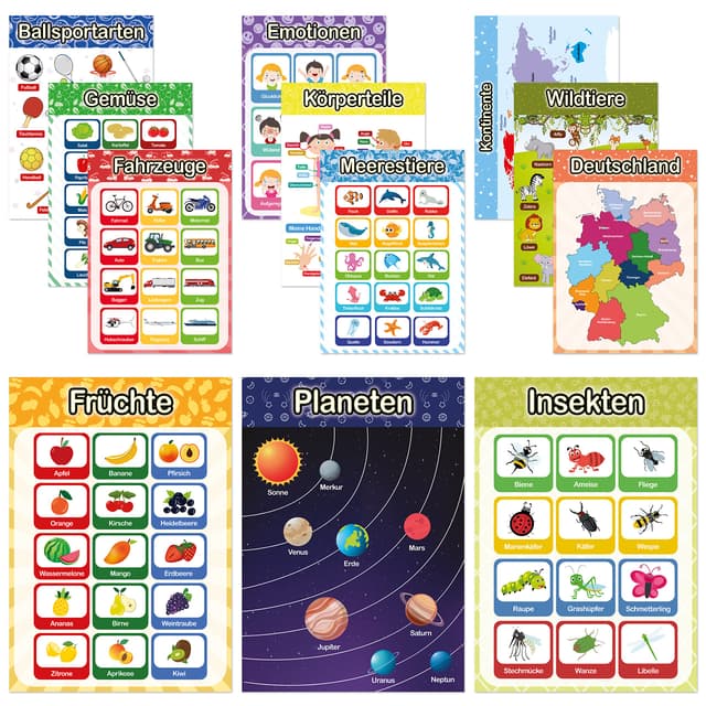 🌟 LIKARTO® 12 pädagogische Montessori Lernposter A4 🎨📚