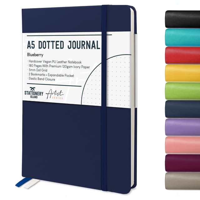STATIONERY ISLAND Bullet Dotted Journal, Notizbuch A5 Dotted, Blaubeere