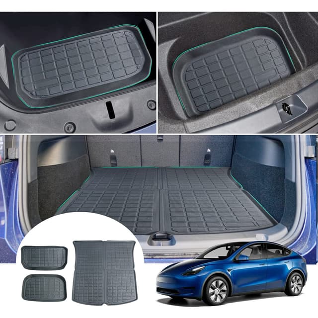 🚗 [3 Stück] GAFAT Tesla Model Y Kofferraummatte Vorne und Hinten, 2021-2023 2024 Model Y Kofferraumwanne Matten Original 3D Scanner TPE, Tesla Model Y Zubehör (Schwarz) 2021-2024 🚗