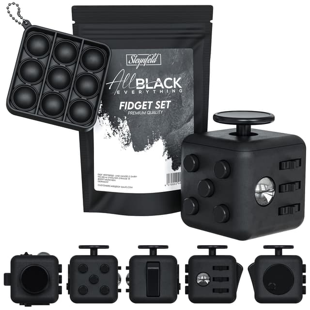 🌟 Steynfeld® Fidget Set mit Fidget Cube & Fidget Popper - Schwarz 🌟