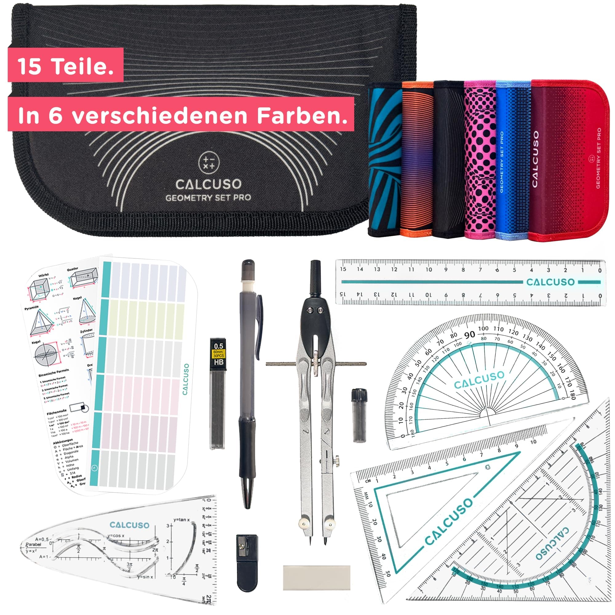 📐🔷 CALCUSO Geometrie Set Pro/Zirkel Set (15-teilig) 🖊️✏️