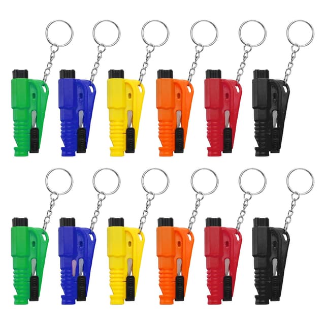 🚨 BLINGOOSE 12 Stück Gurtschneider und Glasbrecher Schlüsselanhänger 🚗 3-in-1 Mini Auto Fluchtwerkzeug 🆘 Notfallhammer 🛠️ Car Rescue me Überleben Pfeifen Sicherheit Werkzeuge 6 Farben
