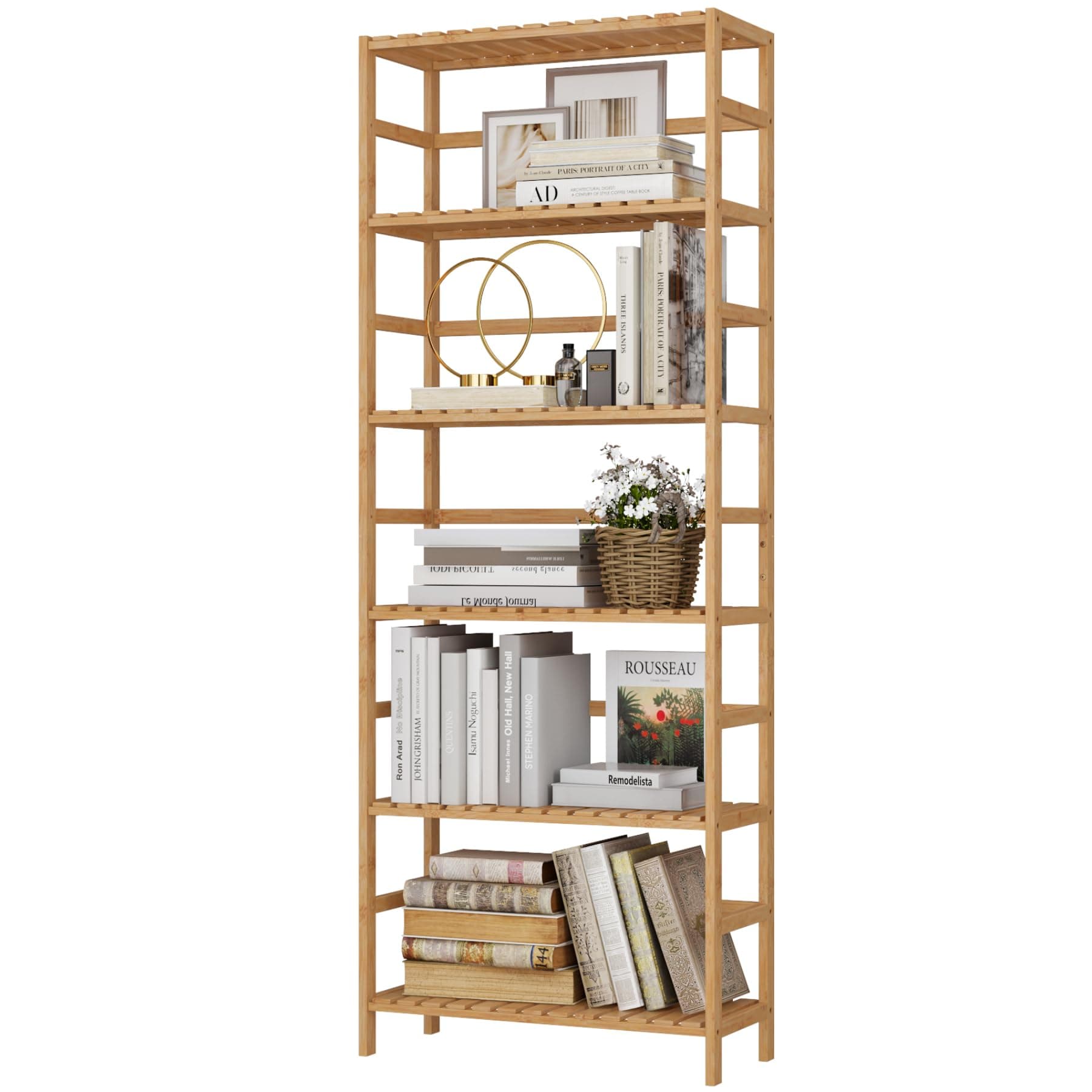 🌿🛁 FOREHILL Bambusregal mit 6 Ablagen - 161x60x26 cm Natur 🛋️