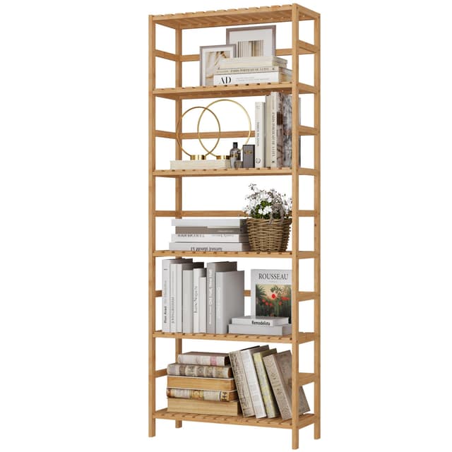 🌿🛁 FOREHILL Bambusregal mit 6 Ablagen - 161x60x26 cm Natur 🛋️