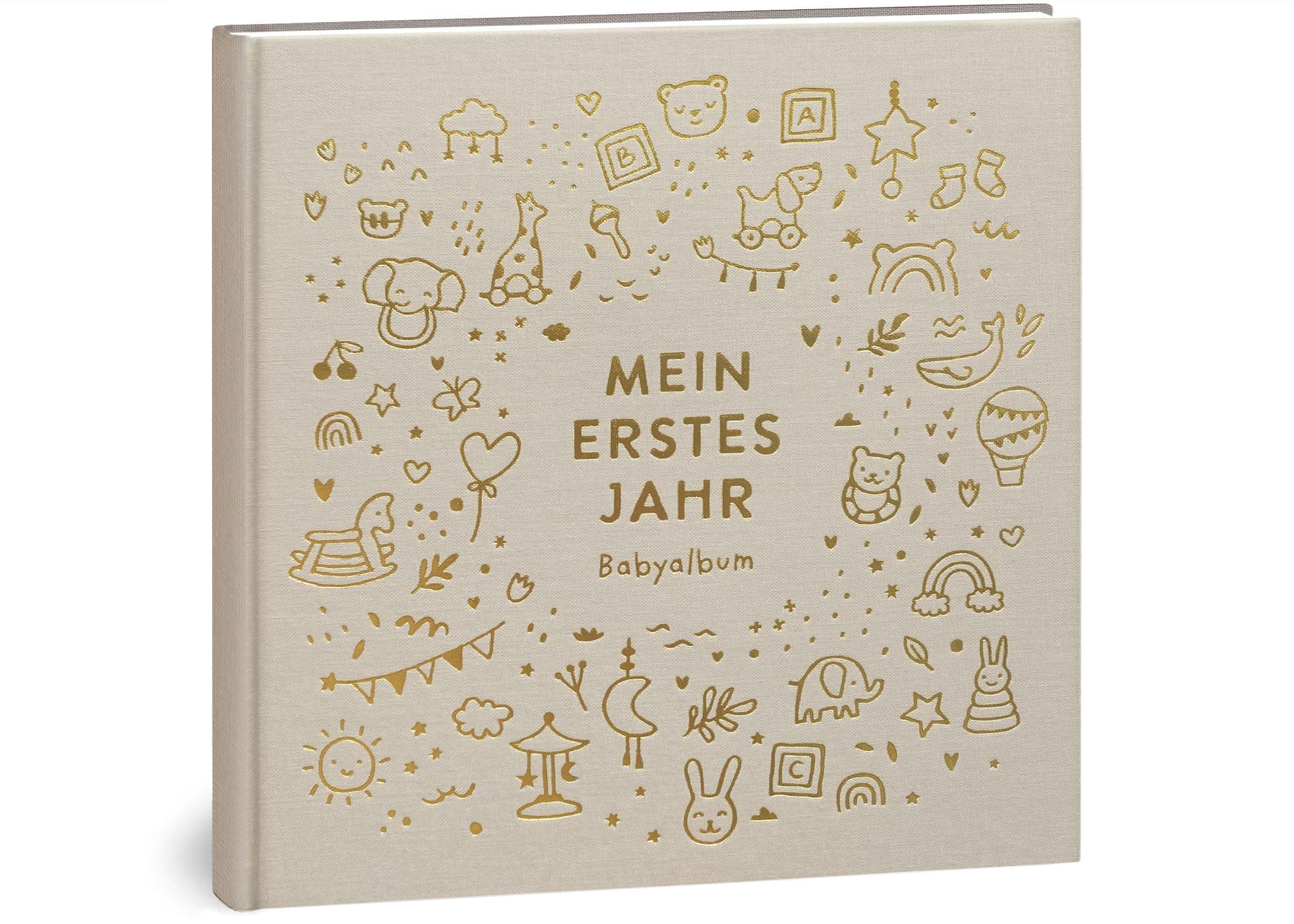 Mein erstes Jahr Babyalbum 🌟 Hochwertiges Leinenbuch mit Goldprägung