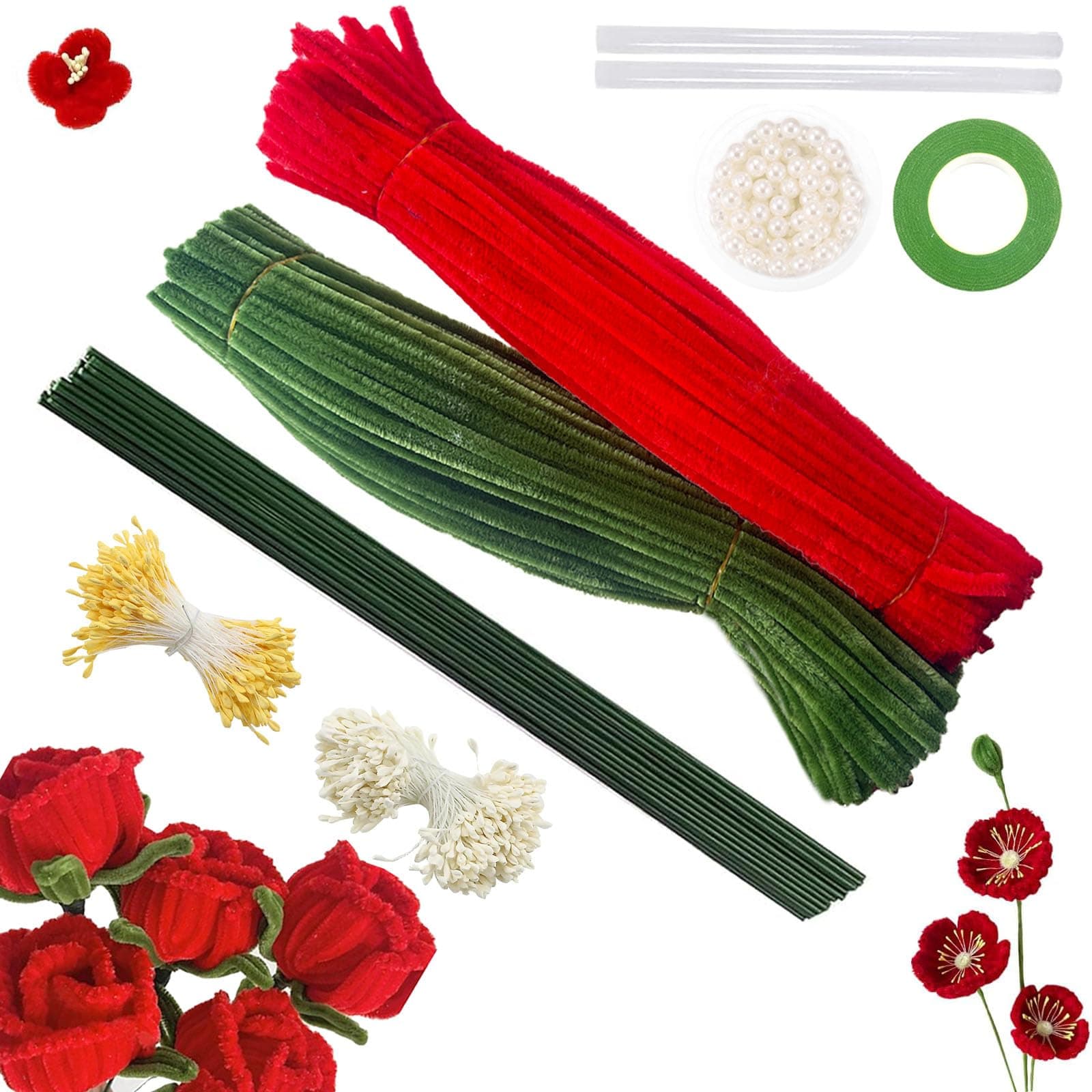 🌸🎨 Barlone 200 Stück 2 Farben Pfeifenputzer Bunt Set - DIY Pipe Cleaner Flower Set