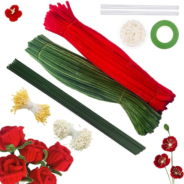 🌸🎨 Barlone 200 Stück 2 Farben Pfeifenputzer Bunt Set - DIY Pipe Cleaner Flower Set