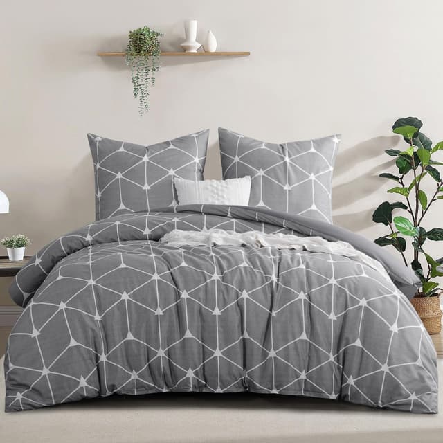 RUIKASI Bettwäsche 220x240 3-teilig Hellgrau mit Geometrie Muster 😍