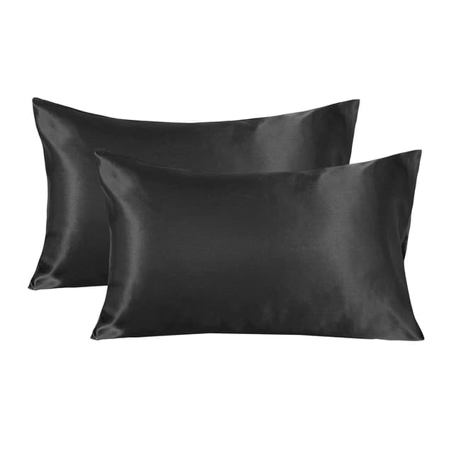 🌟🛌 Boqingzhu Satin Seide Kissenbezug 40×80cm Schwarz Uni Kissenhülle 🌟🛌