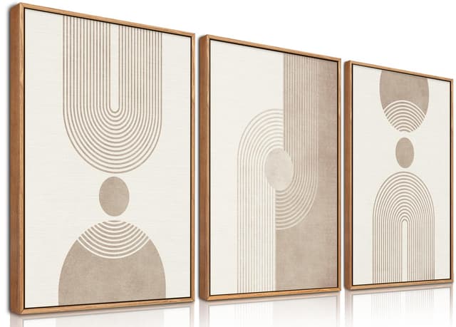 BINCUE Boho Abstrakte Wandkunst - Beige Braun Neutrale Leinwand Wandbilder Rahmen