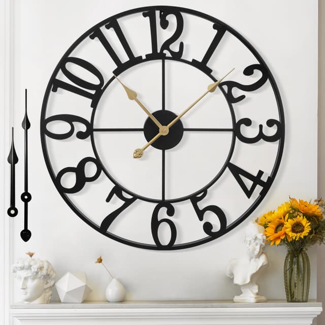 Mee 2ou Wanduhr Modern Nahezu Lautlos Ohne Tickgeräusche -40cm Durchmesser Wanduhren Modern Wohnzimmer Wanduhr Vintage Für Schlafzimmer Küche Büro Landhausstil Industrial Style 40CM Schwarz - Arabische Zahlen