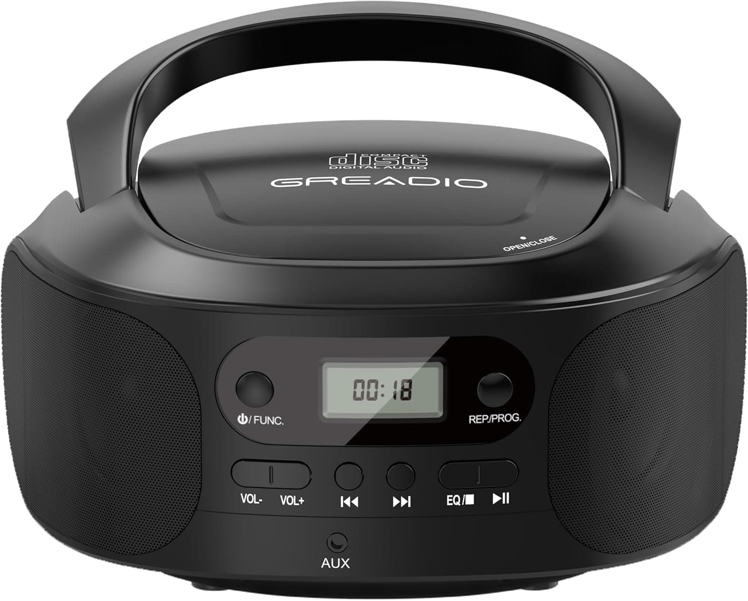 🎵 Greadio Tragbarer CD Player mit AUX-Eingang, Boombox CD-Spieler mit Lautsprecher