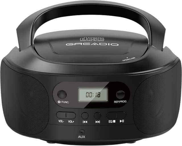 🎵 Greadio Tragbarer CD Player mit AUX-Eingang, Boombox CD-Spieler mit Lautsprecher