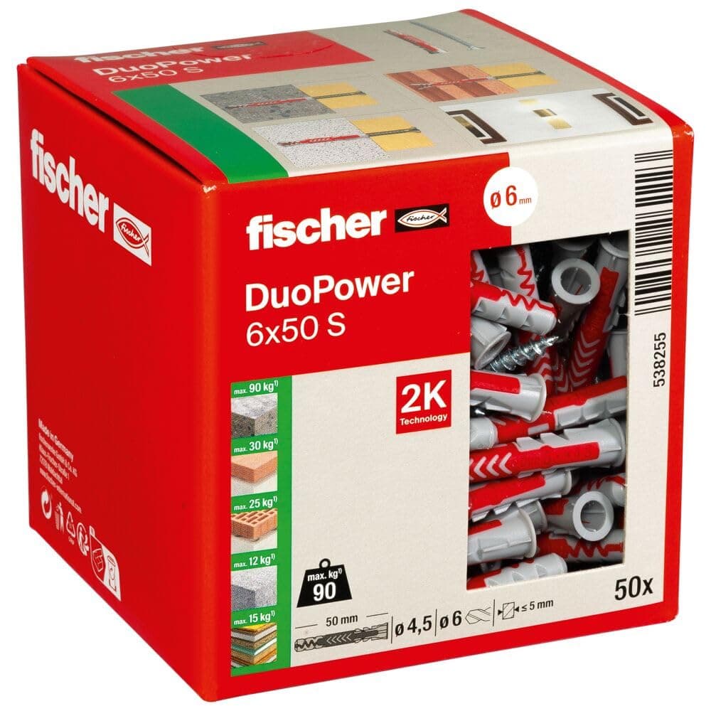 fischer DuoPower 6 x 50 S, Universaldübel mit Schraube 🛠️