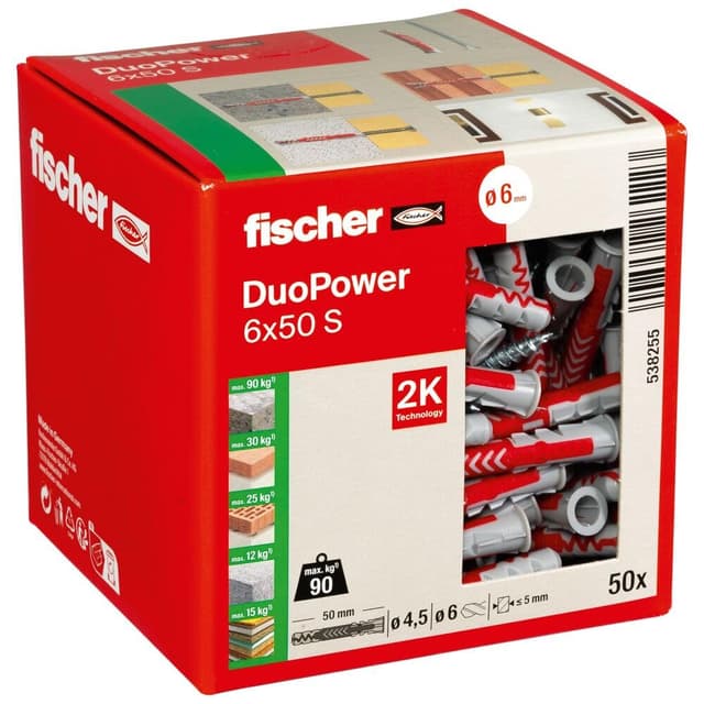 fischer DuoPower 6 x 50 S, Universaldübel mit Schraube 🛠️