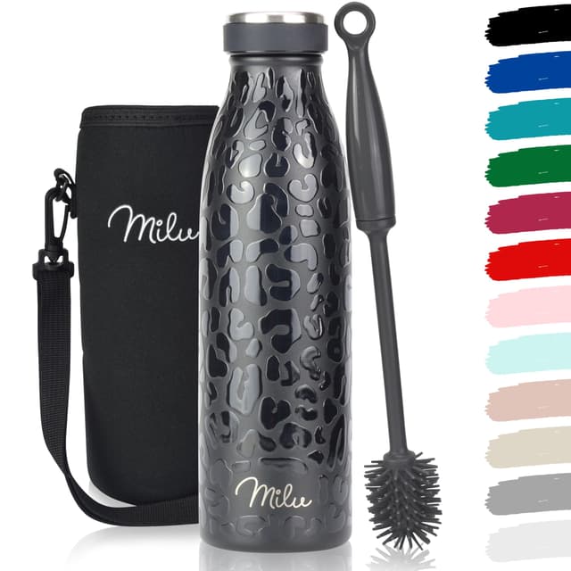 Milu Edelstahl Trinkflasche 500ml Black Leopard - Top Isolierung und Spitzenqualität! 🌟👌