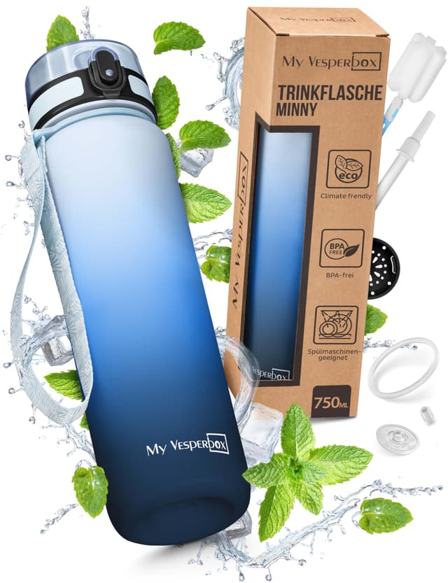 Vesperbox Trinkflasche 750ml ✨ Auslaufsicher & BPA-frei ✨ Inkl. Zubehör & Strohhalm