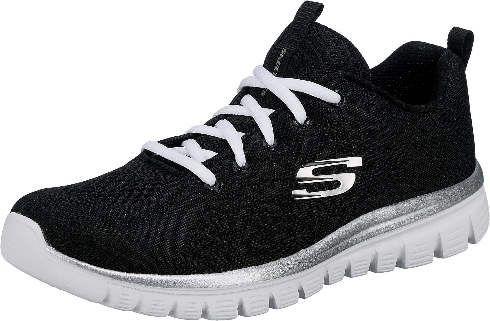 👟 Mega Deal: Skechers Damen Graceful Get Connected Sneakers 38 EU Schwarz Mesh Weißer Besatz