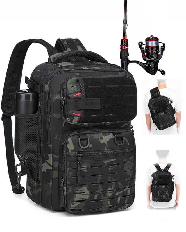 🎣 BlesMaller 2-in-1 Angelrucksack mit Rutenhalter 25L - Ideal für Angeln und Wandern! 🎒