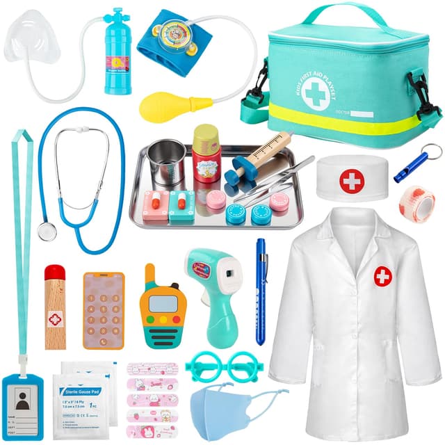 👩‍⚕️ Sundaymot Arztkoffer Kinder Holz Spielset - Rollenspiel Spielzeug ab 3 Jahre