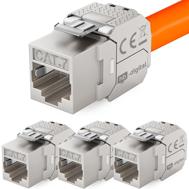 hb-digital 4x CAT 7 Keystone RJ45 Modul Buchse für LAN Kabel 10 Gbit/s bis 600 MHz AWG 22-24
