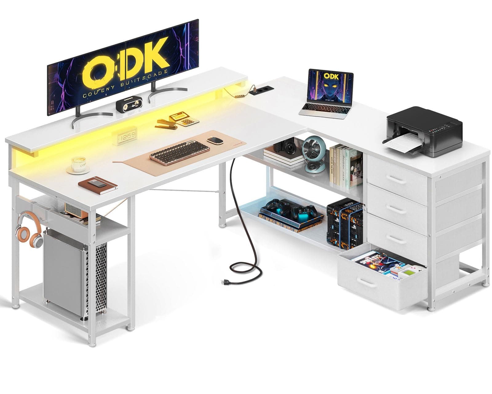 ODK Schreibtisch mit Schubladen und LED-Beleuchtung 🌟