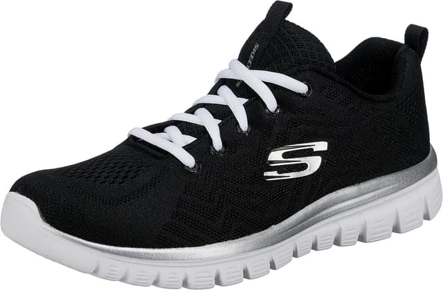 👟 Mega-Deal: Skechers Damen Graceful Get Connected Sneakers 41 EU Schwarz Mesh Weißer Besatz