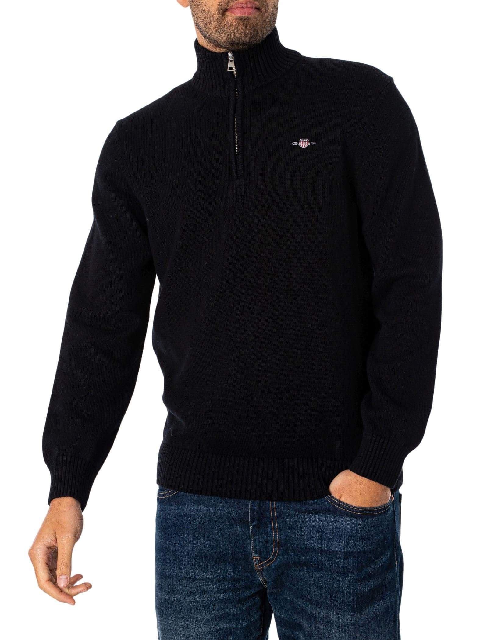 🔥 Angebot: GANT Herren Lässiger Strickpullover Mit Halbem Reißverschluss, Evening Blue 58.92€